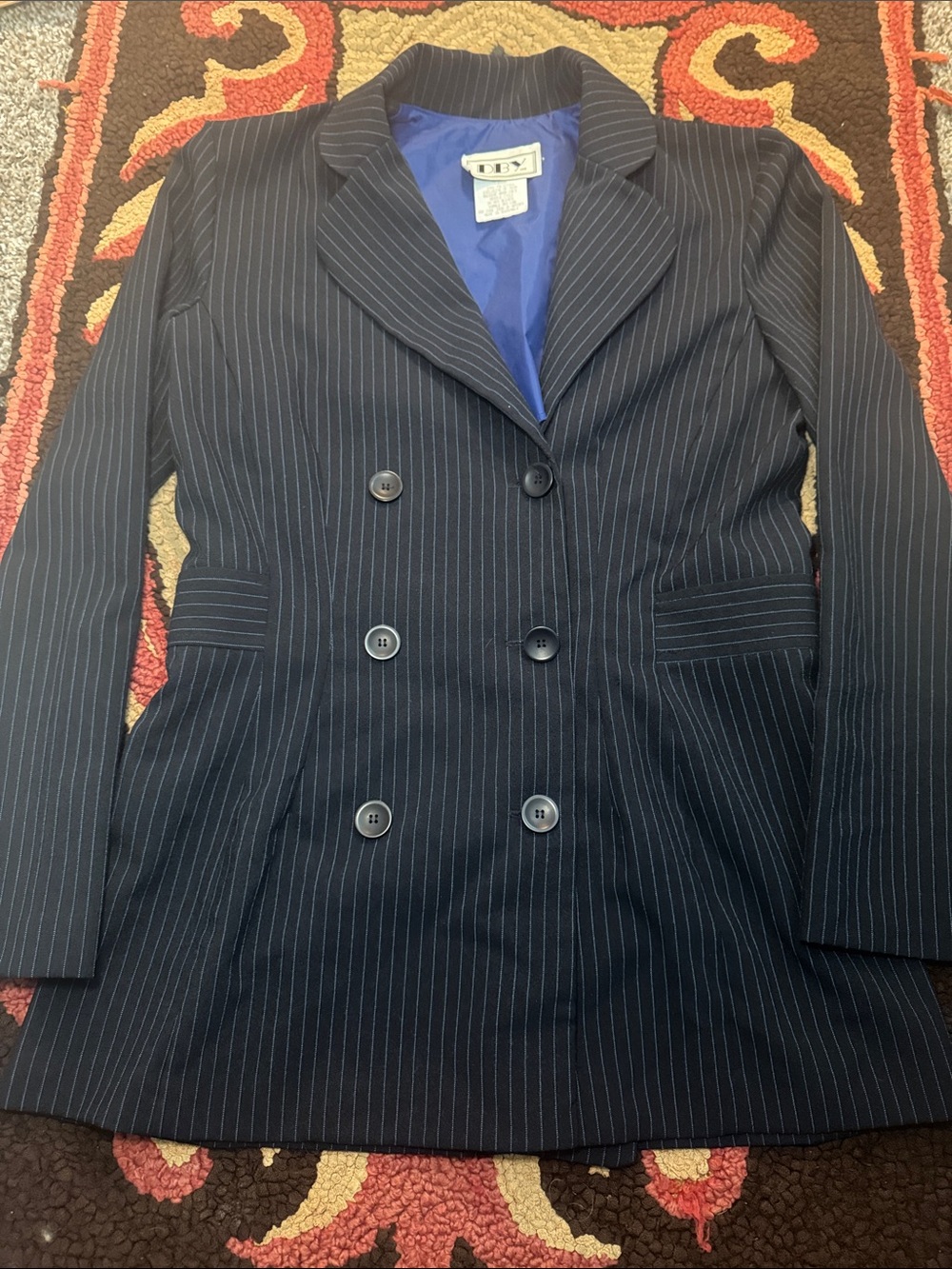 Tailored Double-Breasted Pinstripe Blazer - Navy